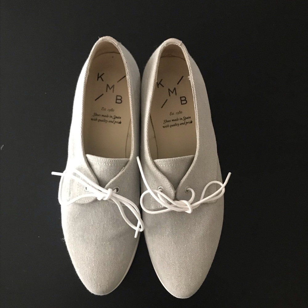 Anthropologie KMB Grey and White Canvas Oxford Loafer
